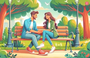 Couple holding hands and enjoying a romantic date in the park
