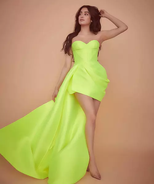 Janhvi's Neon Green A-Line Dress