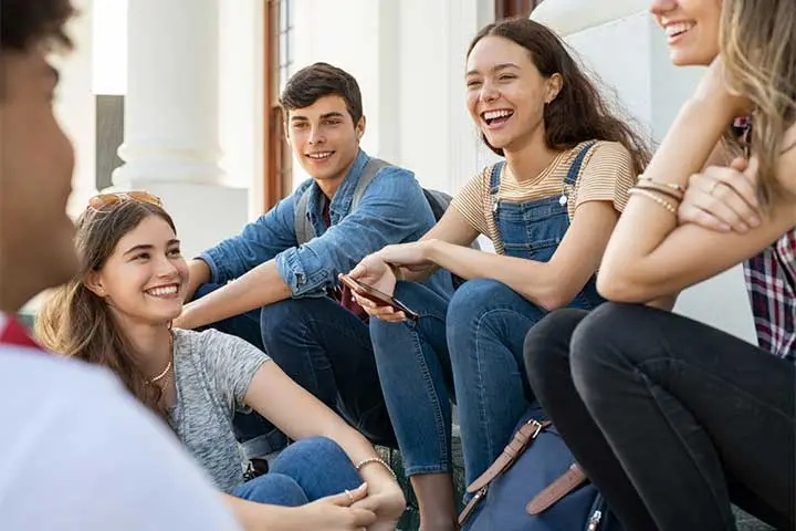 A group of friends playing improv games