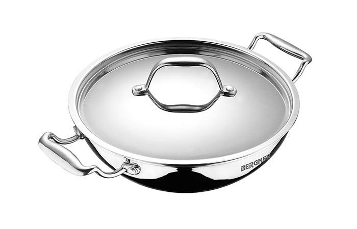 BERGNER BG-6348 Argent Triply Stainless Steel Kadai With Lid