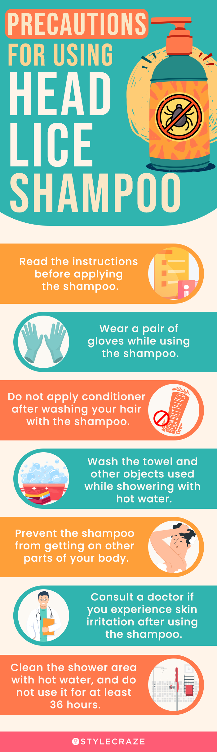 precautions for using head lice shampoo (infographic)