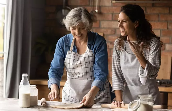 A mother and daughter bonding over baking