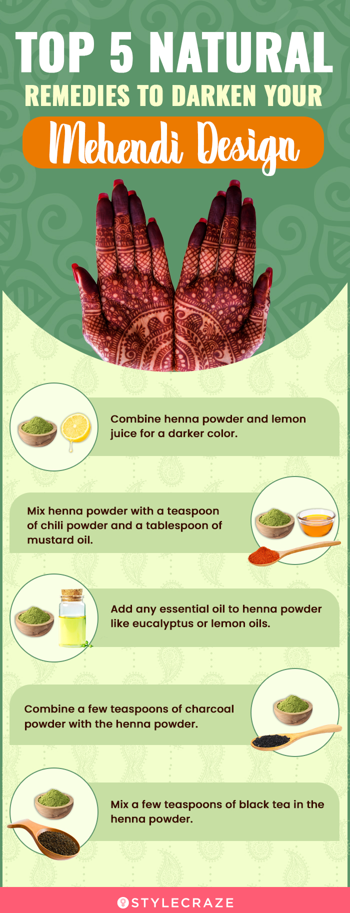 top 5 natural remedies to darken your mehendi design (infographic)