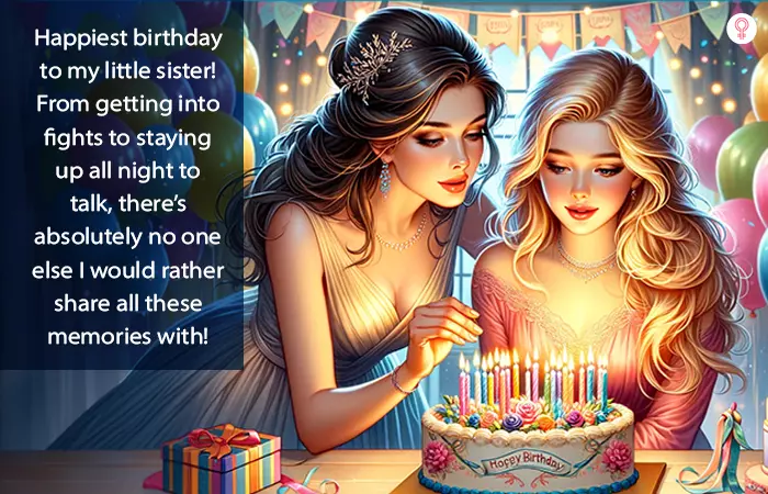 A woman sharing her birthday wish for her younger sister before blowing out candles