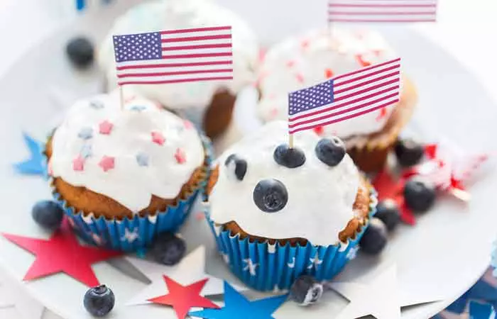Blueberry Muffins With American Flag
