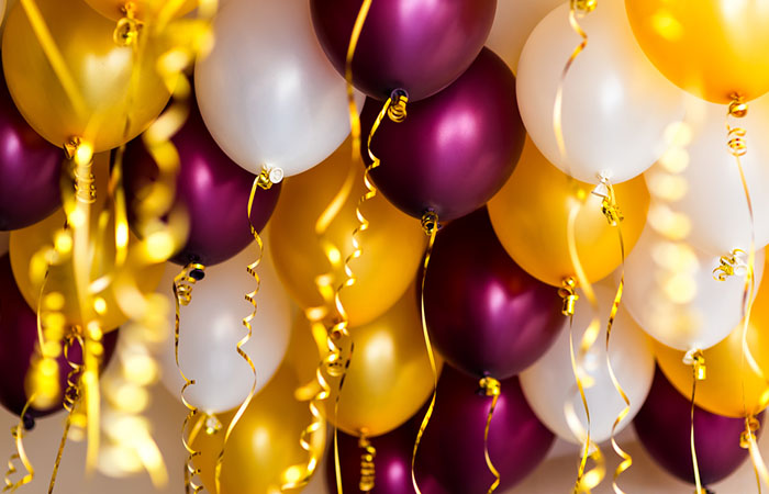 Ceiling with colorful helium balloons