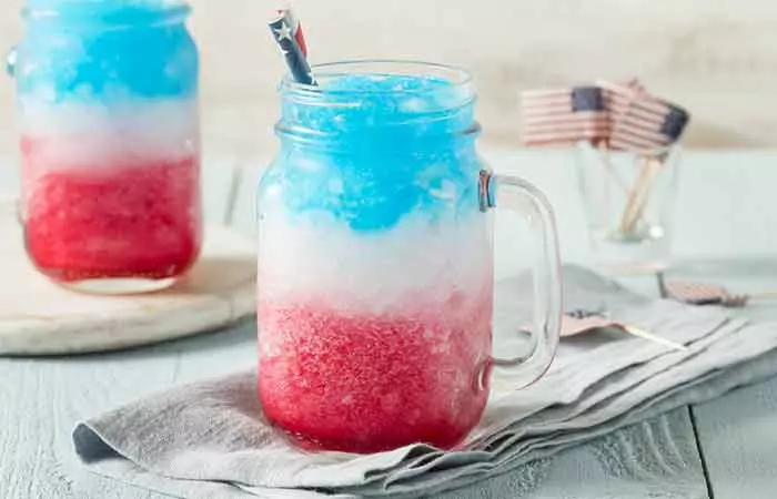Homemade Patriotic Red White And Blue Slushie Cocktail With Vodka