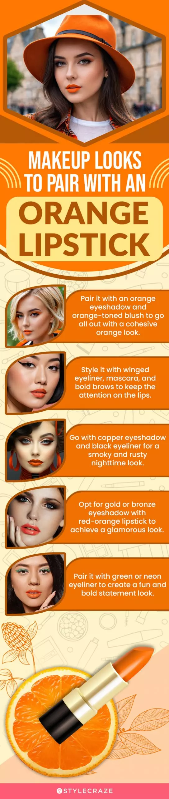 Makeup Looks To Pair With An Orange Lipstick (infographic)