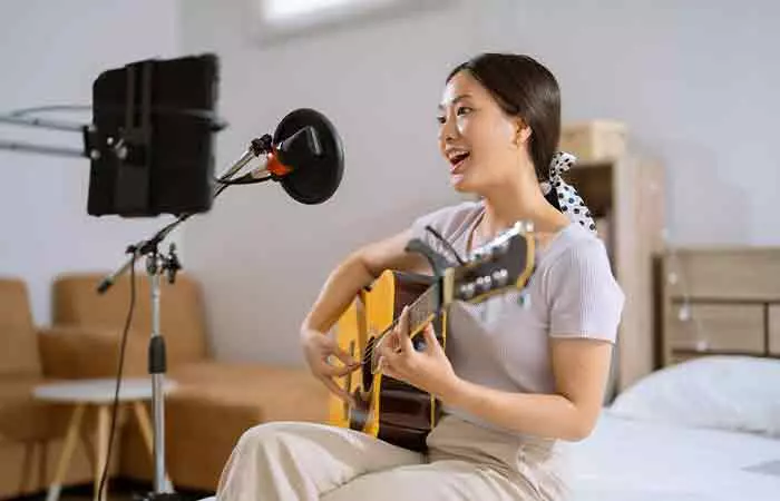 Woman recording song