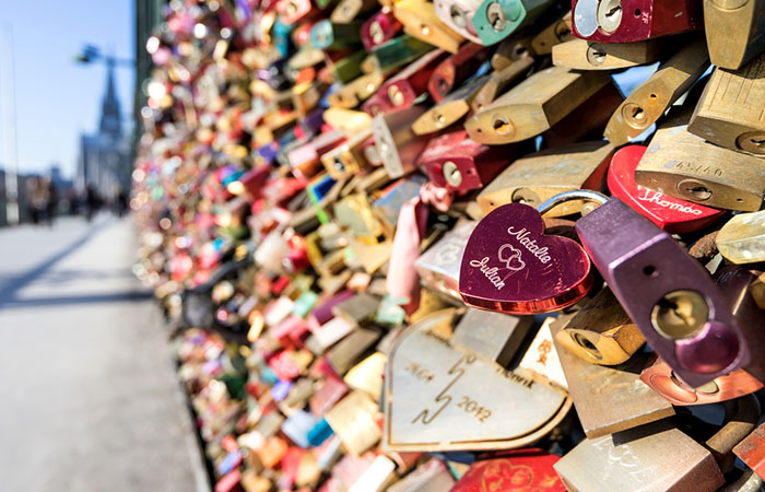 Roadside area with many love locks