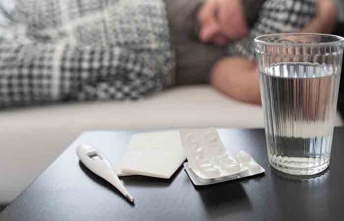 Man feeling ill and sleeping after taking medication