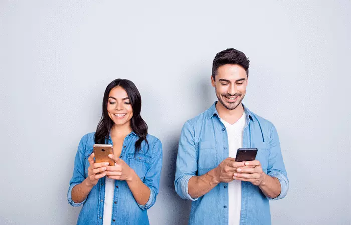 A happy couple engaged in a fun chatting banter