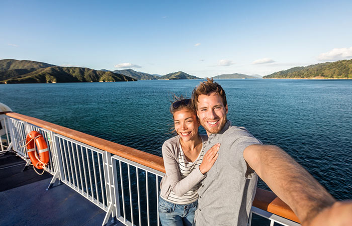 Couple selfie from a ferry
