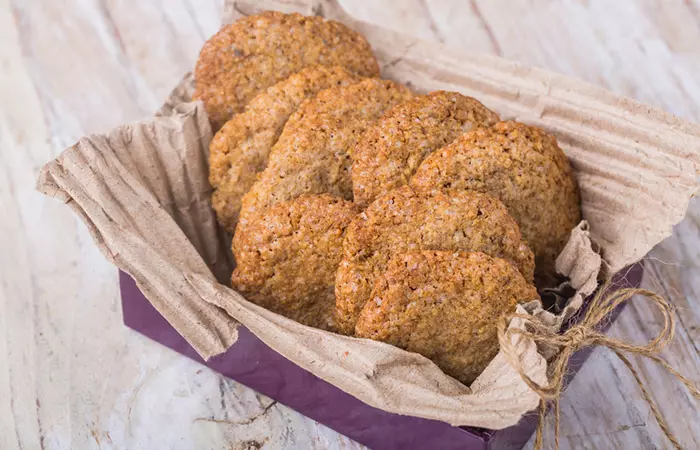 A box of homemade wholemeal digestive biscuits