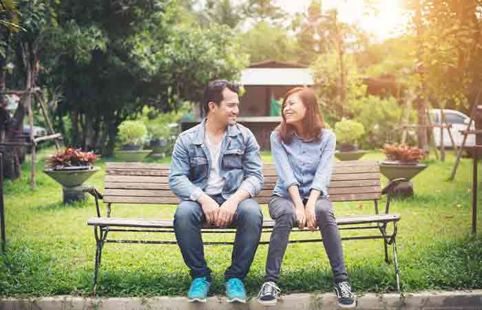 Couple smiling at each other after compromising 
