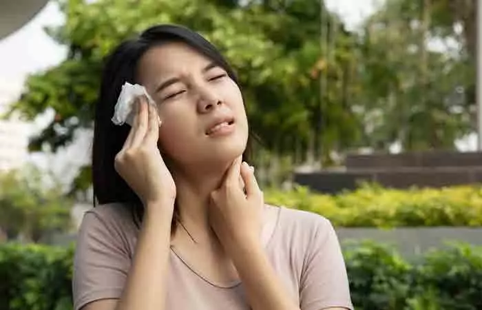 Hot and humid weather causes shiny skin