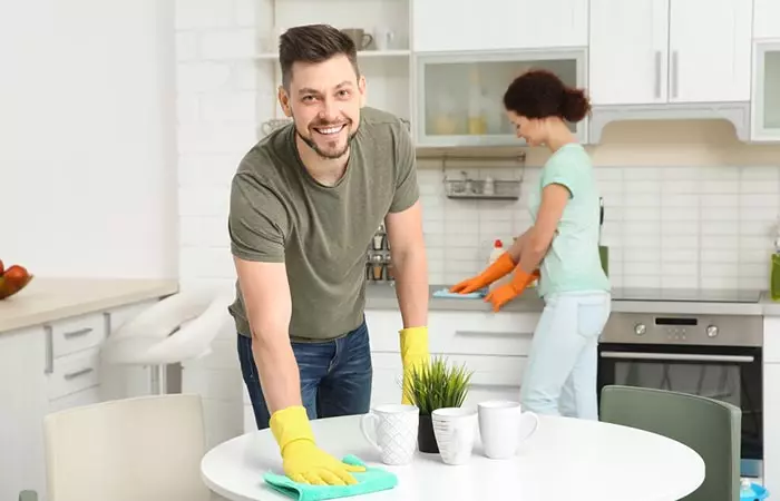 Couple sharing household chores