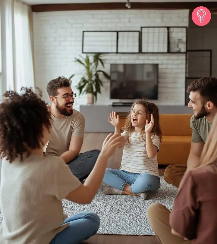 Family members are playing an indoor game