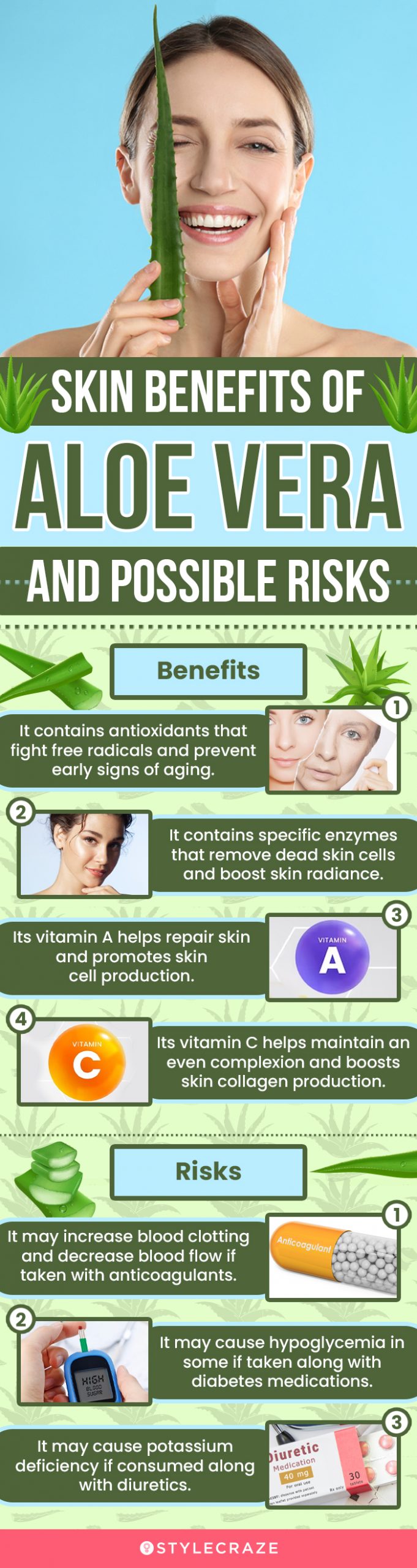 skin benefits of aloe vera and possible risks (infographic)