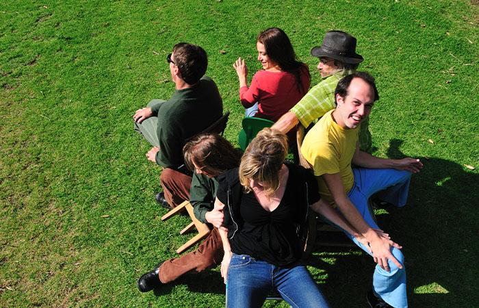 Family playing musical chairs