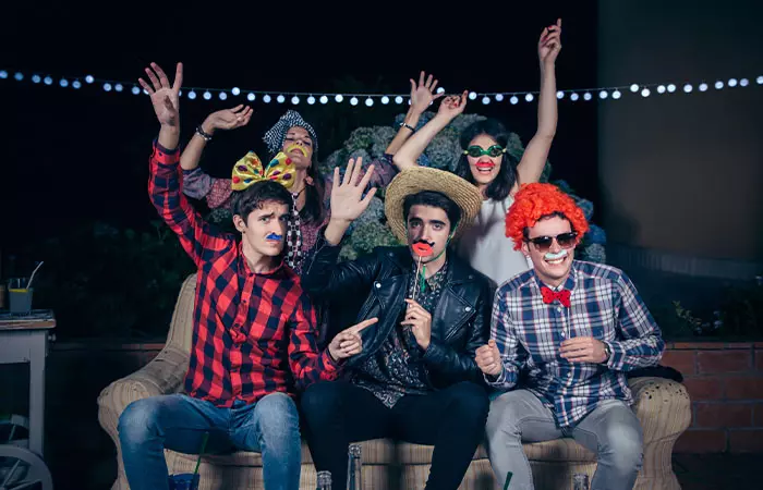 A group of family in costumes at a themed party