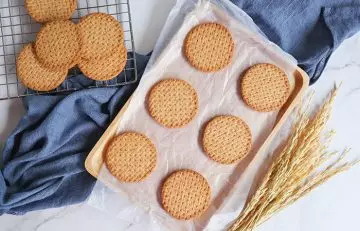 A tray of freshly baked digestive biscuits