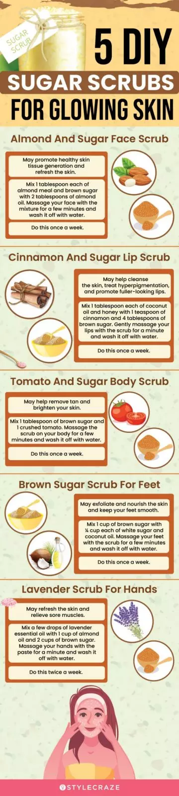 5 diy sugar scrubs for glowing skin (infographic)