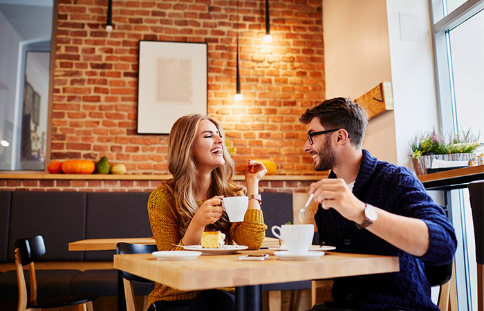 Man and woman in platonic relationship enjoying coffee and company