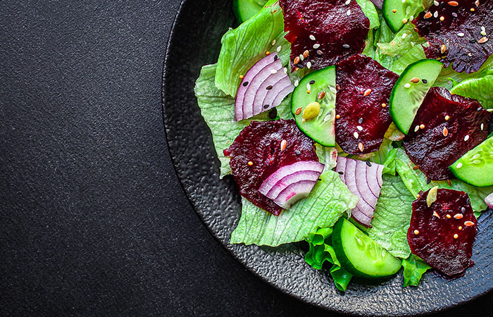 Beetroot cucumber and lettuce salad
