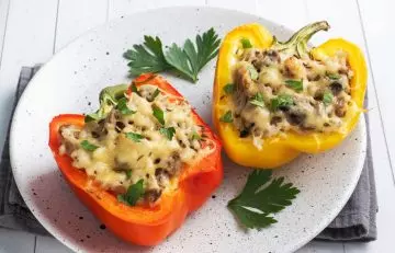 Cheesy mushroom stuffed bell pepper recipe for vegetarian keto diet
