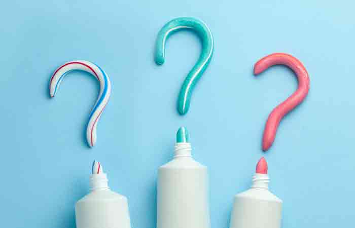 Toothpaste from three tubes form question marks