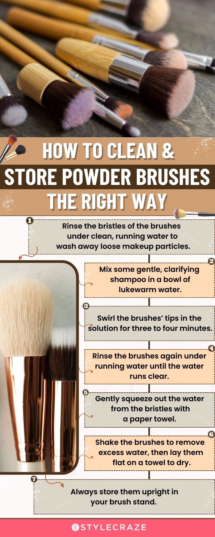 How To Clean & Store Powder Brushes (infographic)