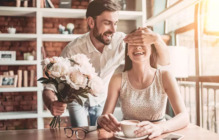 Husband surprising wife and making her feel special