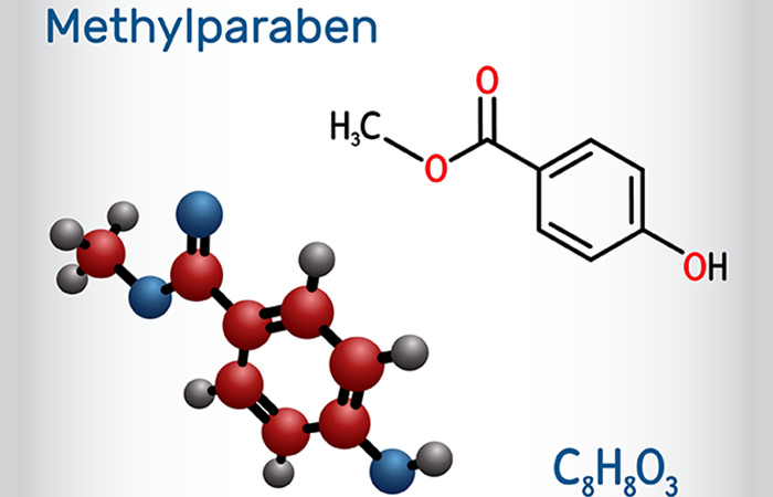 Chemical structure of methylparaben for skin