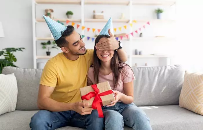 Partner showering love and gifts on his beloved