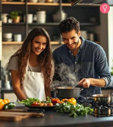 Couple cooking together