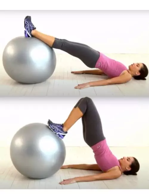 Swiss ball hamstring curls exercise