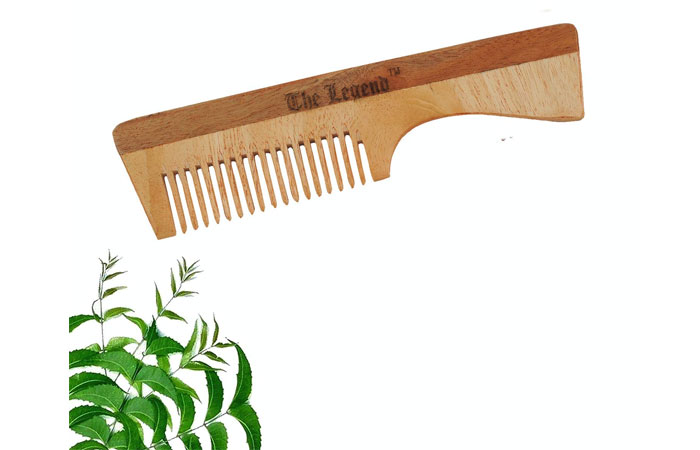 The Legend Organic Pure Neem Wood Comb with Handle, Brown