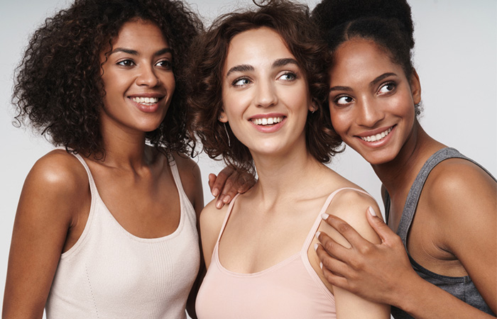 Three women with flawless orcelain skin