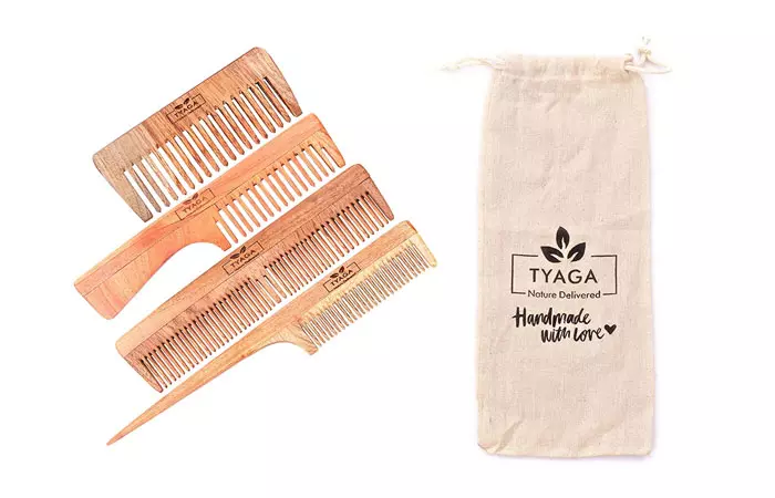 Tyaga Handmade Neem Wood Anti-Dandruff Comb with Pure Cotton Pouch