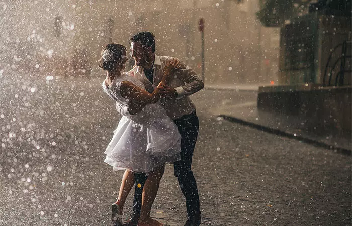 A romantic rain dance of two lovers. 