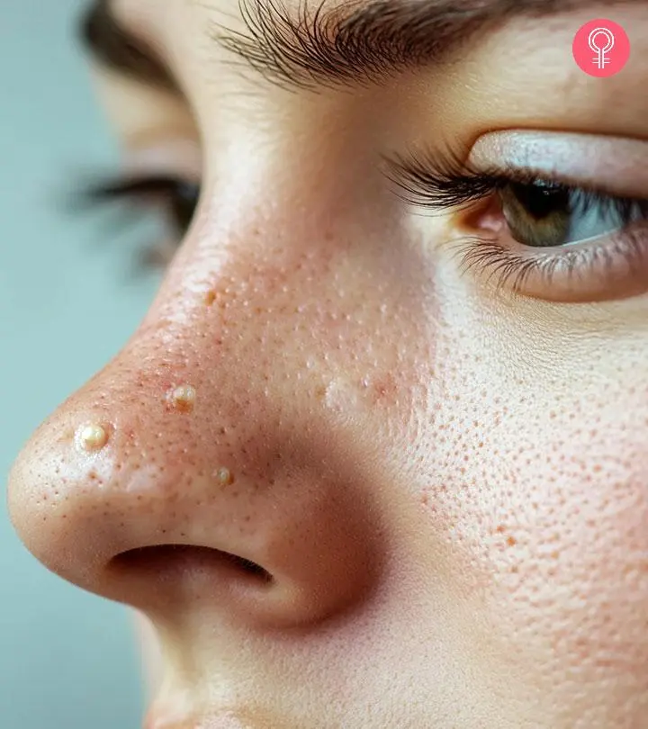 A woman with whiteheads on nose