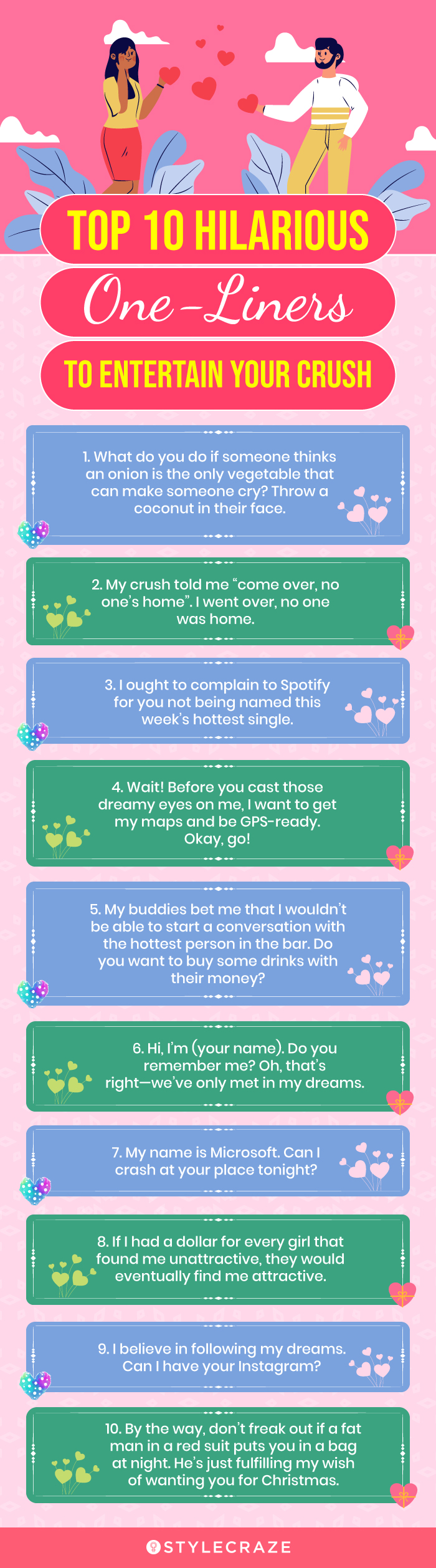 top 10 hilarious one liners to entertain your crush (infographic)