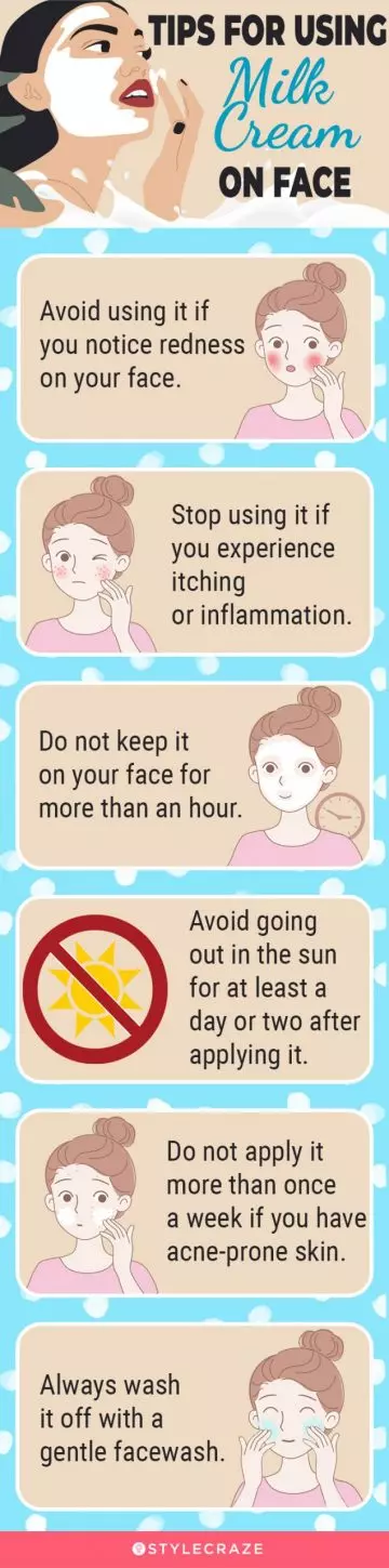 tips for using milk cream on face (infographic)
