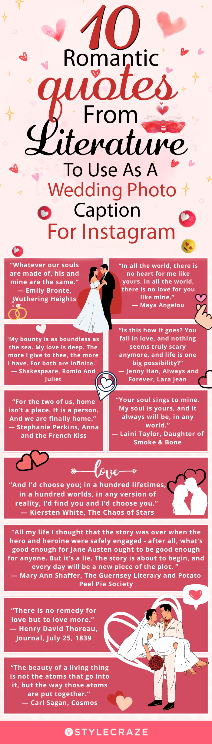 romantic quotes from literature to use as a wedding photo caption for instagram (infographic)