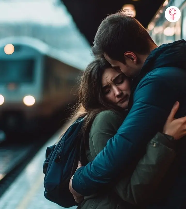 A girl saying goodbye to her friends