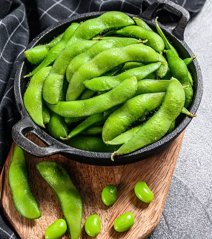 Edamame in an iron bowl