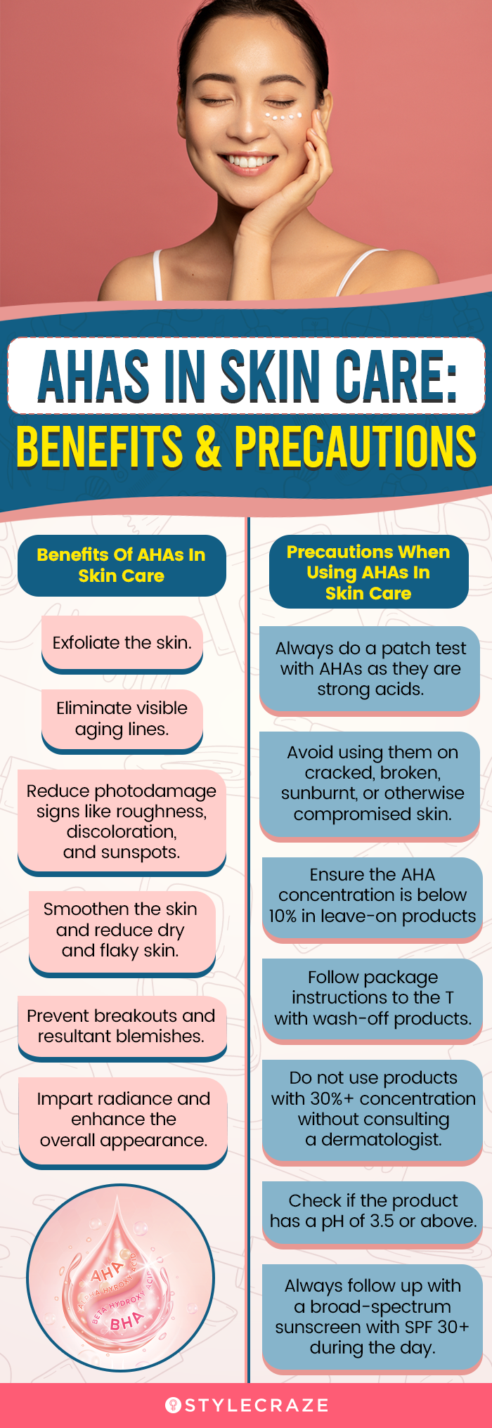 AHAs In Skin Care: Benefits & Precautions (infographic)