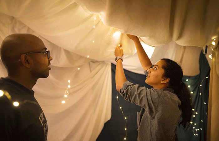 Building a blanket fort is one of the things for couples to do at home