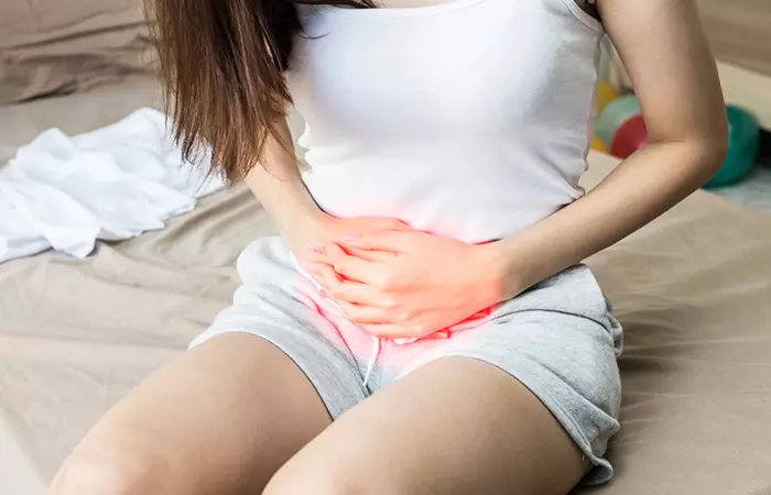 Close up of a woman experiencing painful infection in vagina.